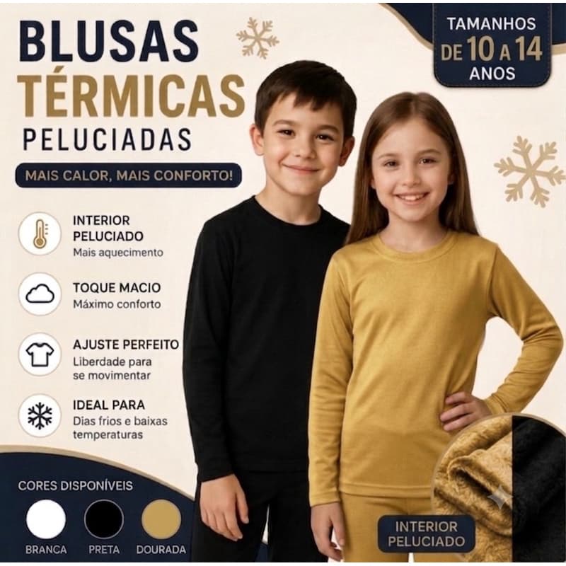 Blusa Térmica Infantil Peluciada Segunda Pele Juvenil 10 a 14 Anos
