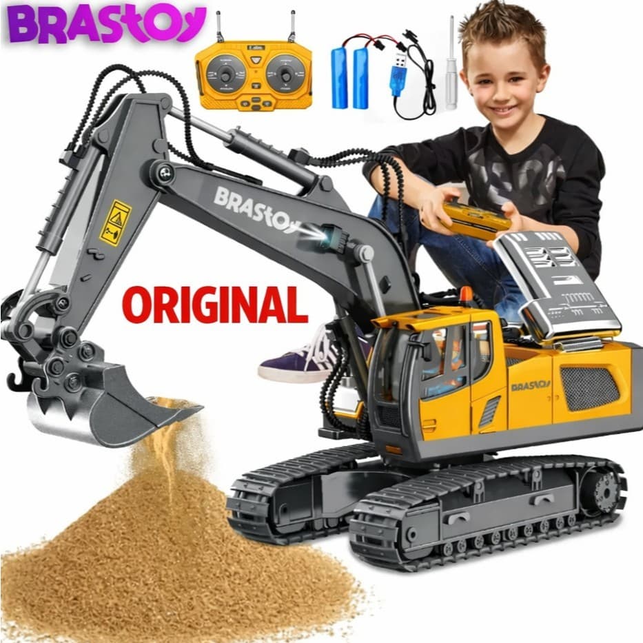 Brastoy Escavadeira De Controle Remoto Cor Amarelo Personagem Realista Escala 1:20