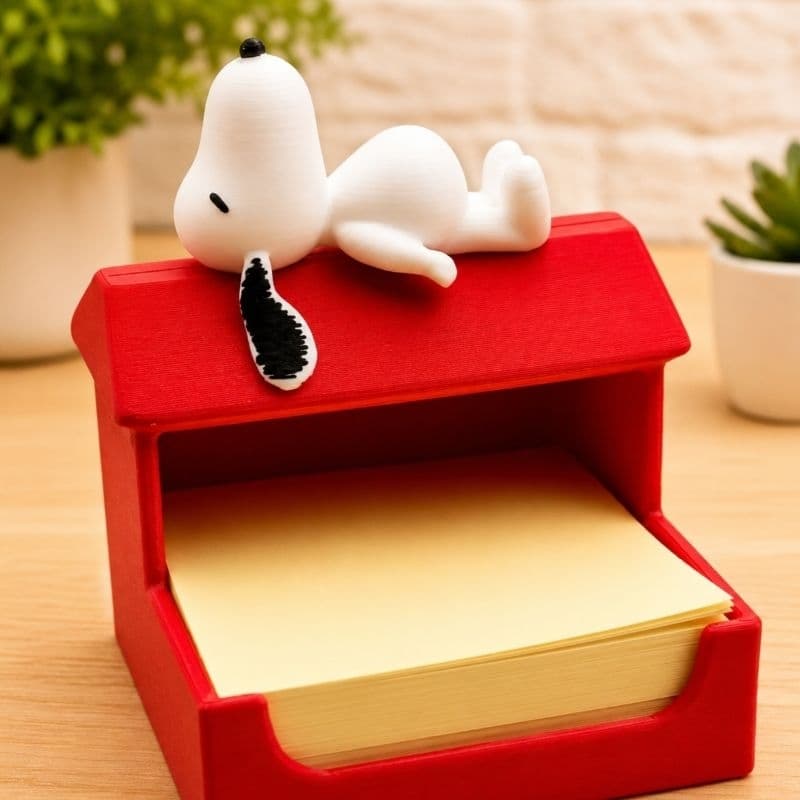 Porta Papel Post-it Snoopy na Casinha | Organizador de Mesa Decorativo | 3D | Presente Criativo para Escritório