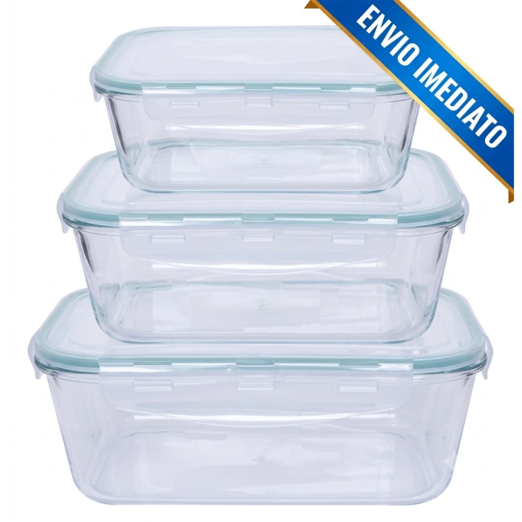 CONJUNTO 3 POTES HERMETICOS RETANGULAR 500/1000/1500ML AZUL LP HOUSE