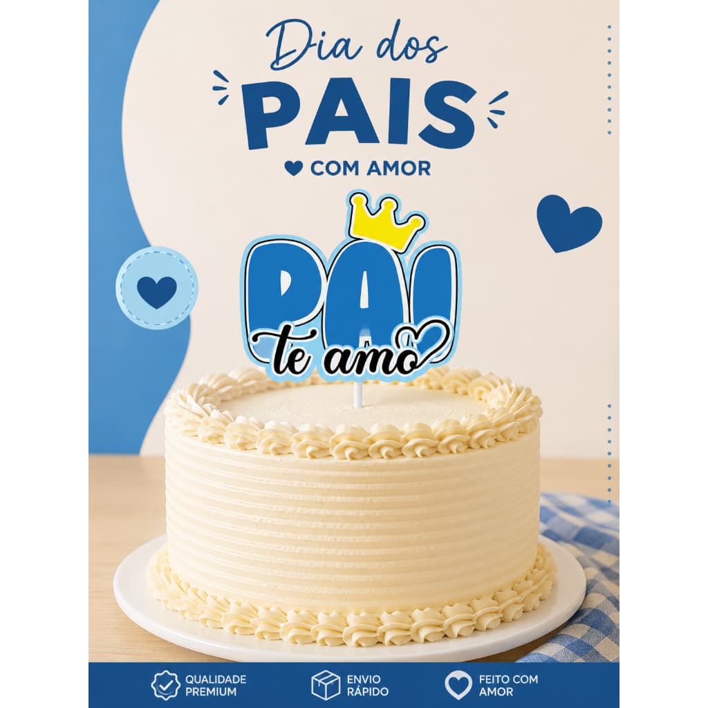 kit aplique personalizado dourado topo de bolo feliz dia dos Pais  topo de bolo te amo Pai LEIA A DESCRIÇÃO