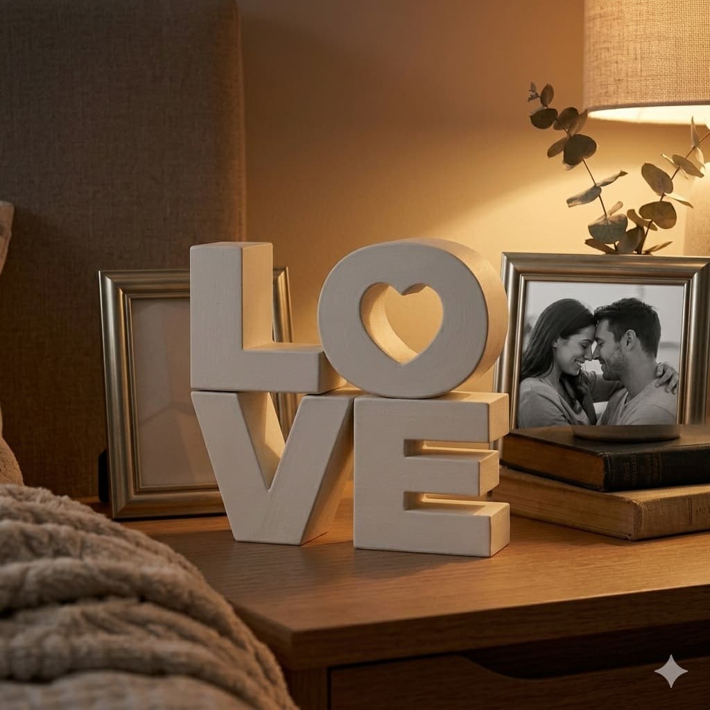 Escultura Decorativa LOVE Minimalista | Enfeite para Sala, Quarto, Escritório e Presente Enfeite Moderno