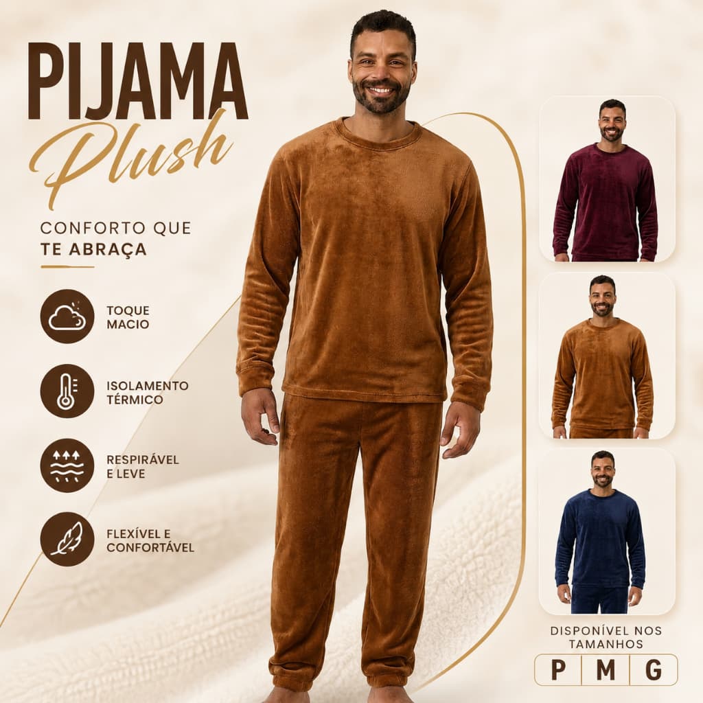 Pijama Longo Inverno Masculino em Plush Presente dia dos Pais Conforto e Qualidade P ao G