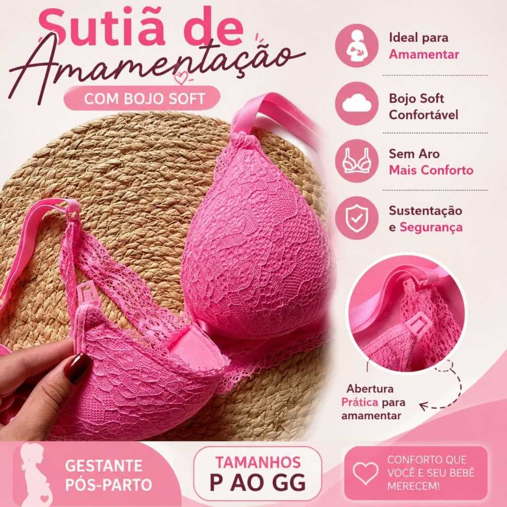Sutiã de Amamentação com Bojo Soft Sem Aro Confortável Sustentação Gestante Pós-Parto Tam P ao GG