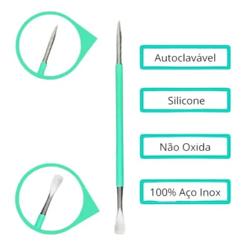 Kit 5 Bastão Duplo Cutícula Manicure Pedicure Silicone Inox