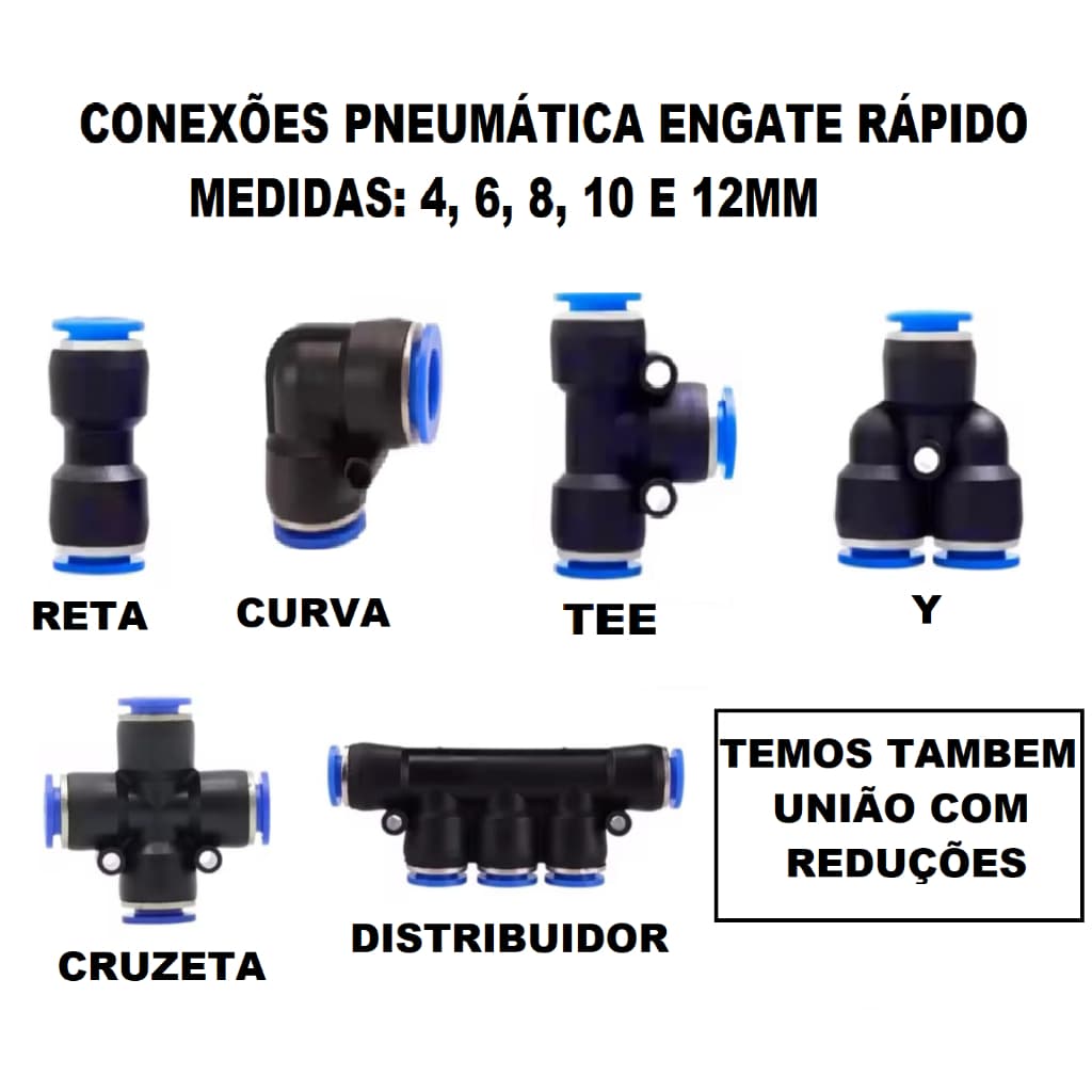 Conexões Pneumática Engate Rápido ( União, cotovelo, te, Cruzeta, união Y e Distribuidor )