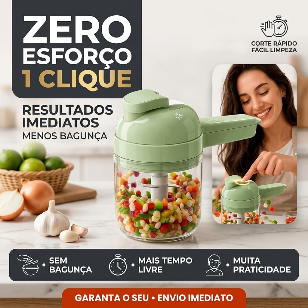Processador Cortador Multifuncional Portátil Elétrico De Legumes Sem Fio 4x1 Lâminas de Aço Inox