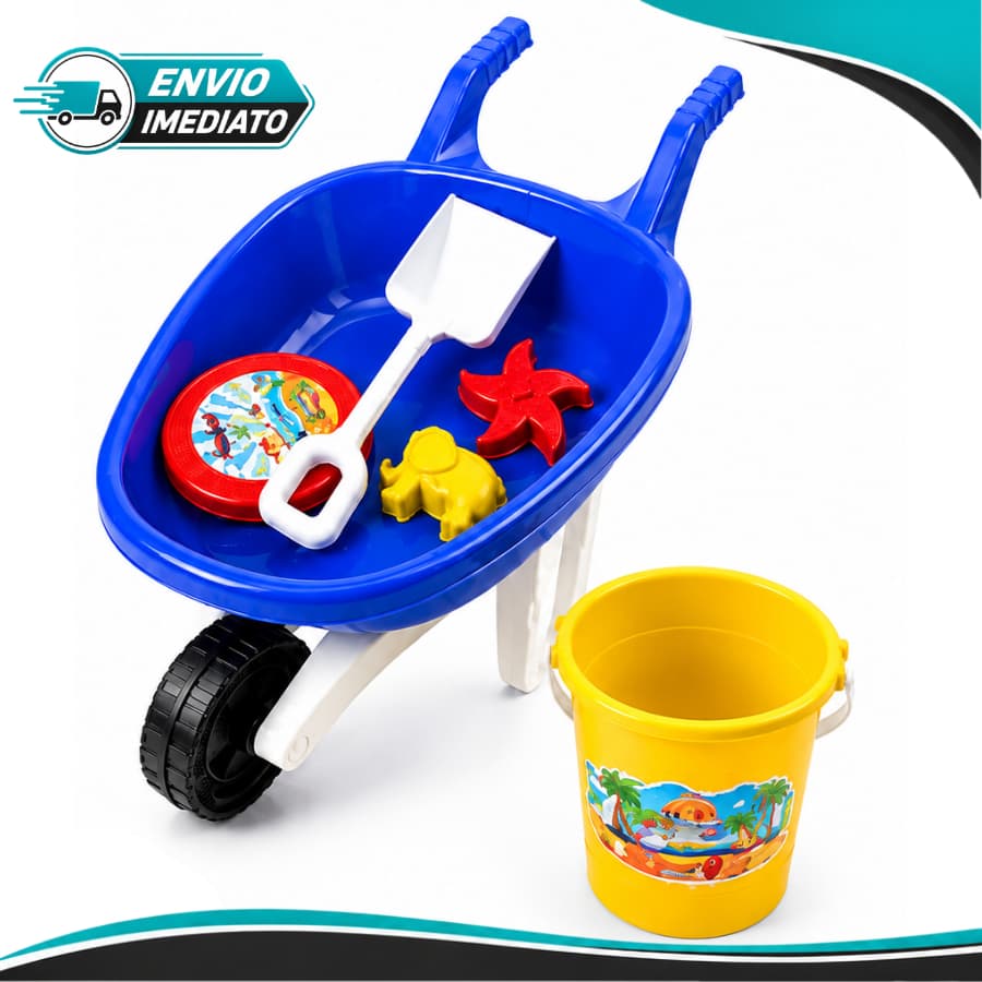 Kit Carriola Infantil Para Crianças com Balde Pá e Forminhas Para Praia Quintal