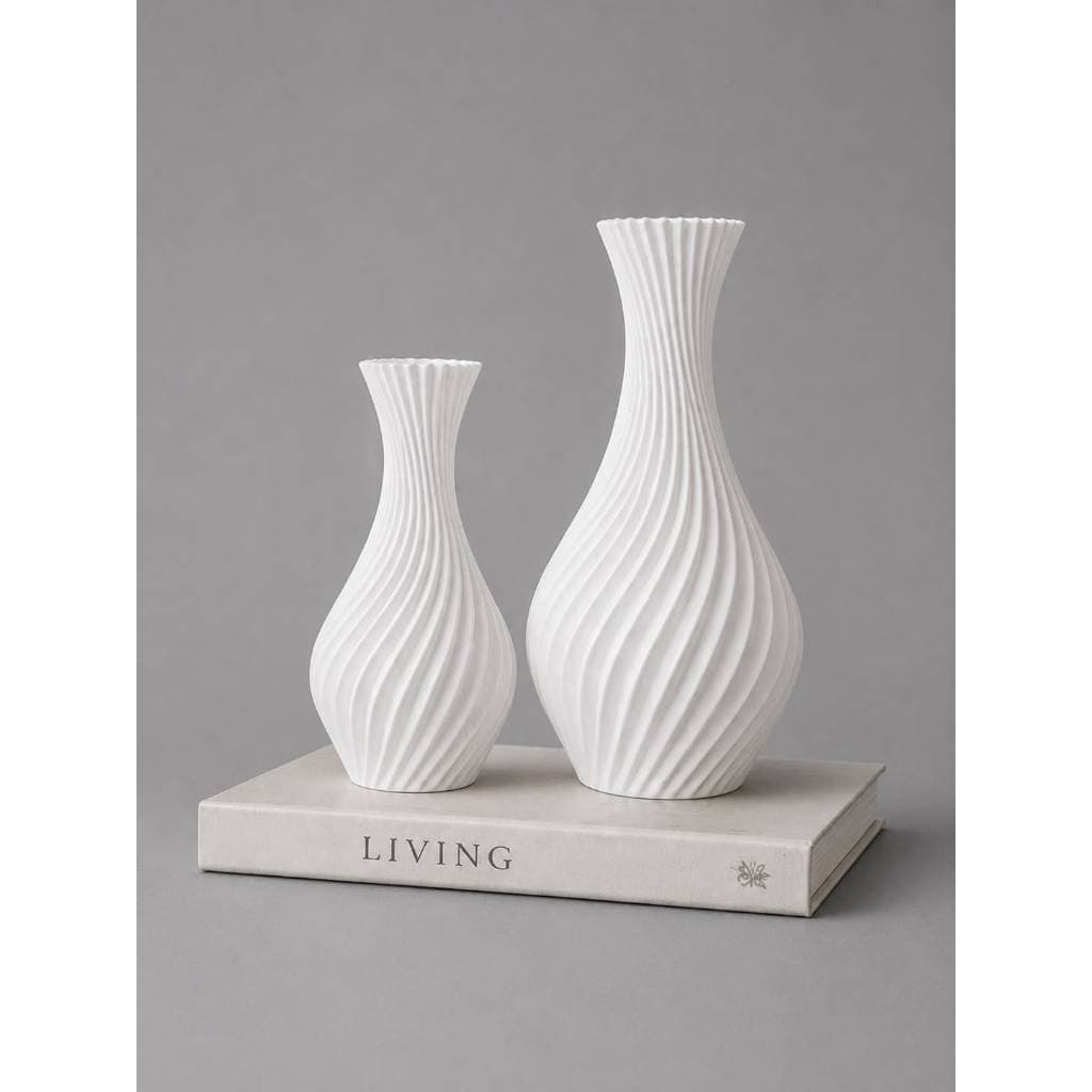 Kit 2 Vasos Decorativo Espiral 16cm 19cm Moderno Sala, Estante, Mesa Aparador Decoração Minimalista