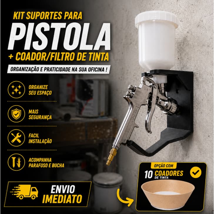 Suporte Para Pistola de Pintura Automotiva Parede Oficinas Organizador Prático + Coador de Tinta