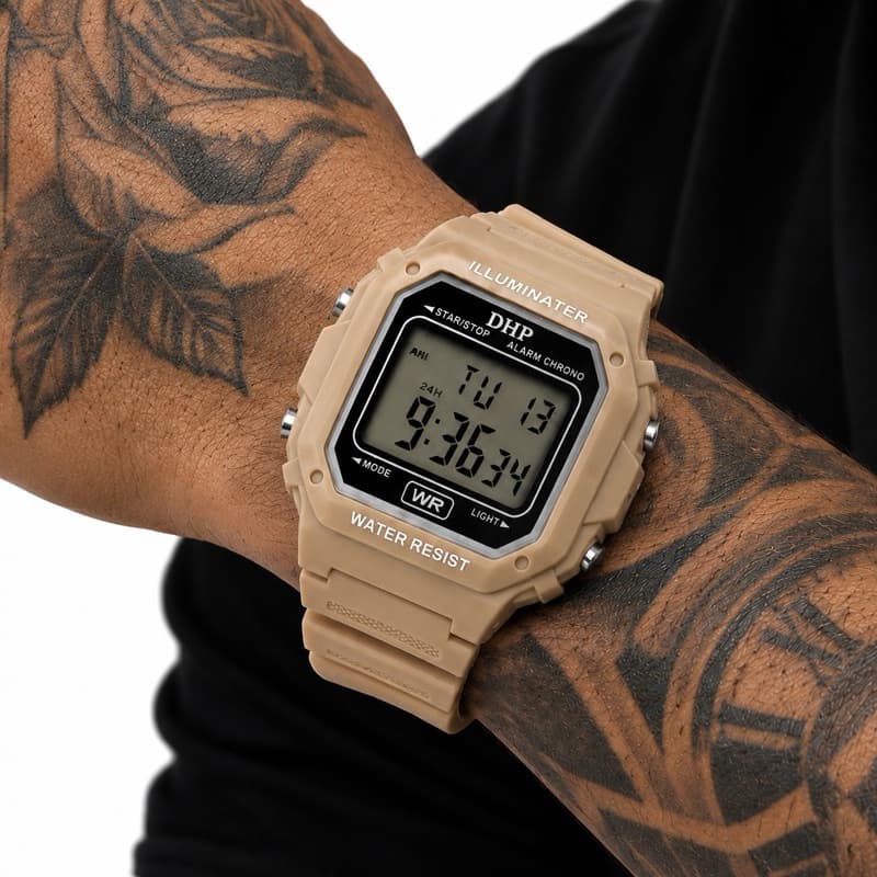 Relógio Digital Masculino Feminino Unissex Esportivo LED Resistente à Água Cronômetro Alarme