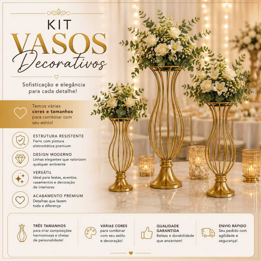 KIT DE 2 PEÇAS VASOS ARAMADOS DECORAÇÃO DE MESA DE FESTA JARRO