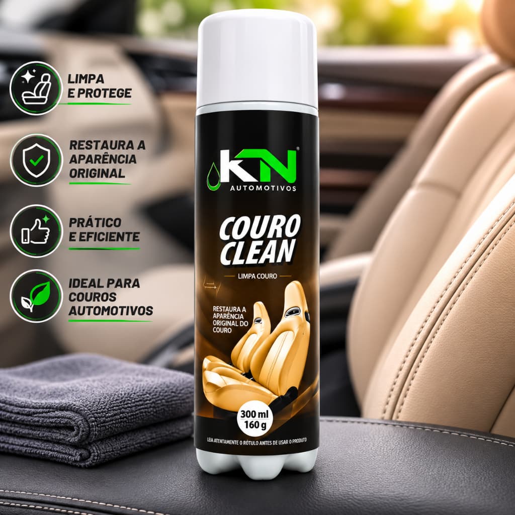 Couro Clean Limpa Couro Automotivo 300ml KN – Limpeza e Hidratação Bancos de Couro
