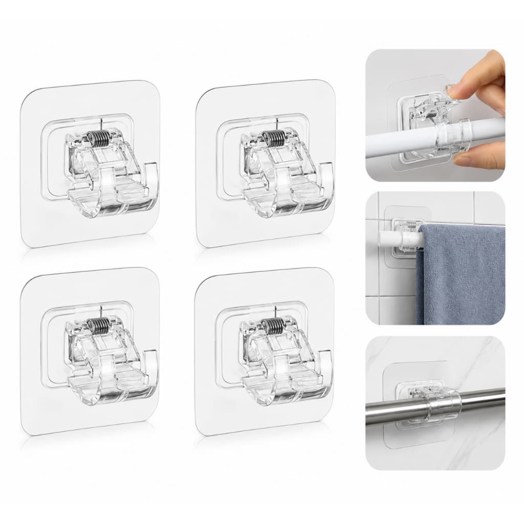 Kit 10 Suporte Adesivo Varão Cortina Sem Furar Parede Gancho Autocolante