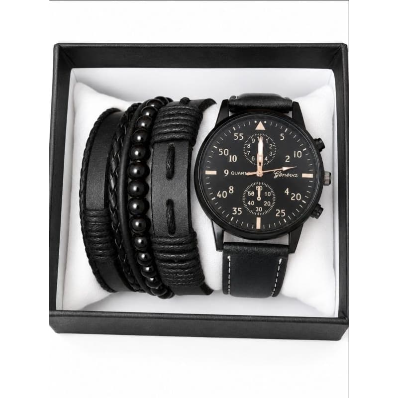Relógio Masculino Couro Preto com Pulseira Inclusa