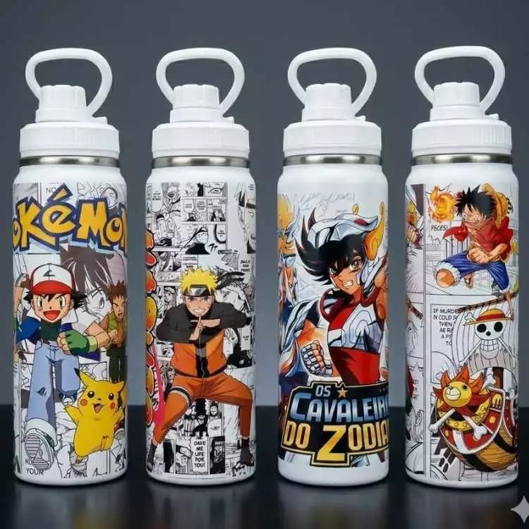 Garrafa Squeeze Térmica Inox 800ml Personagens Anime Tampa Rosca Ideal Para Uso Diário Esportes E Viagens