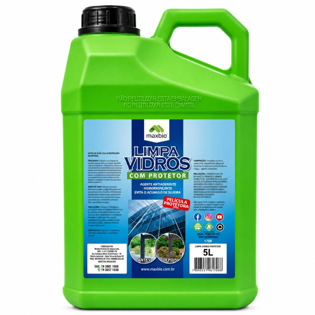 Limpa Vidros Maxbio Espelhos Vidros Hidrorepelente Pelicula Portetora Limpeza Brilho Remove Manchas
