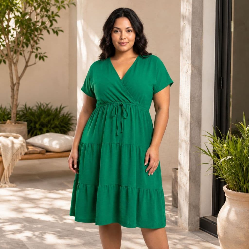 2 Vestidos Midi Plus Size Feminino Solto Manga Curta Decote V Elegante Confortável Viscolycra