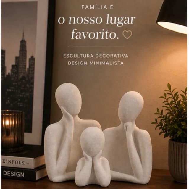Estátua Decorativa Família Moderna - Escultura Abstrata em Gesso, Artesanal, 3 Cores
