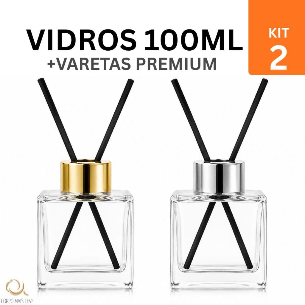 2 Vidros para Difusor de Ambiente Cubo 100ml Tampa Vareta Aromatizador