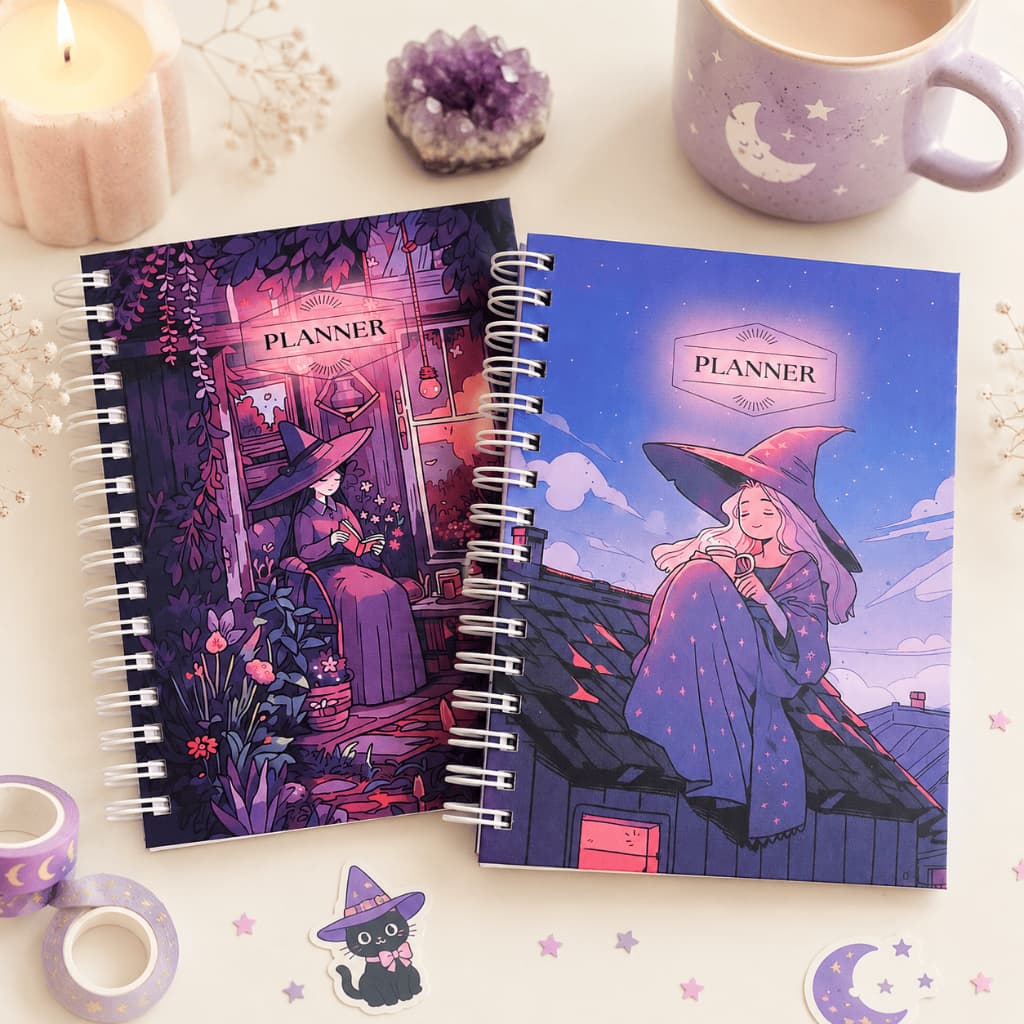 Planner Agenda Semanal Bullet Journal - Não Datado ou 2027 - Capa Dura - Bruxinha Roxo