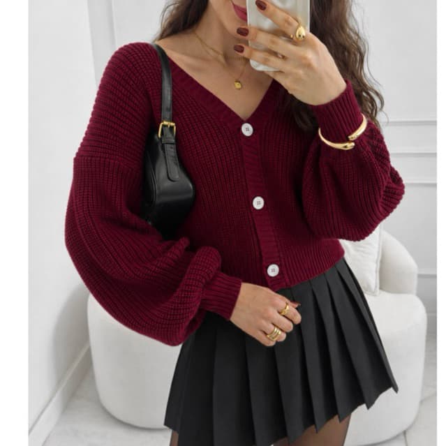 Casaco Feminino Tricot Manga Bufante Comfy Moda Inverno Tricô