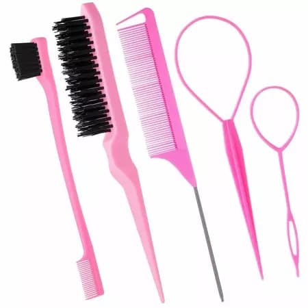 Kit 5pcs Com Ferramenta De Trança E Clipe De Bico De Pato Estilo/Escova De Cabelo