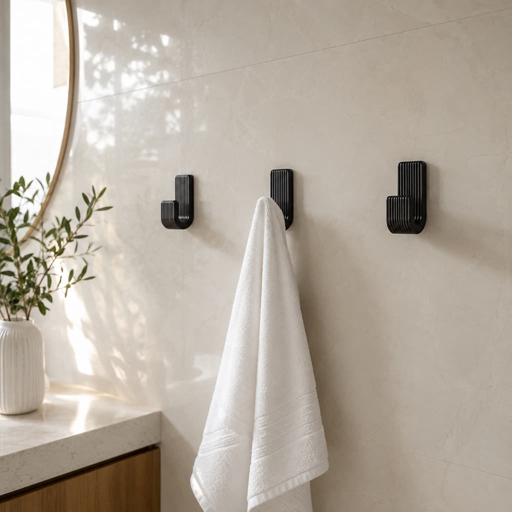 Kit Ganchos Parede Preto Porta Toalhas Adesivos Fita 3M Sem Furo Cozinha Banheiro Cabideiro