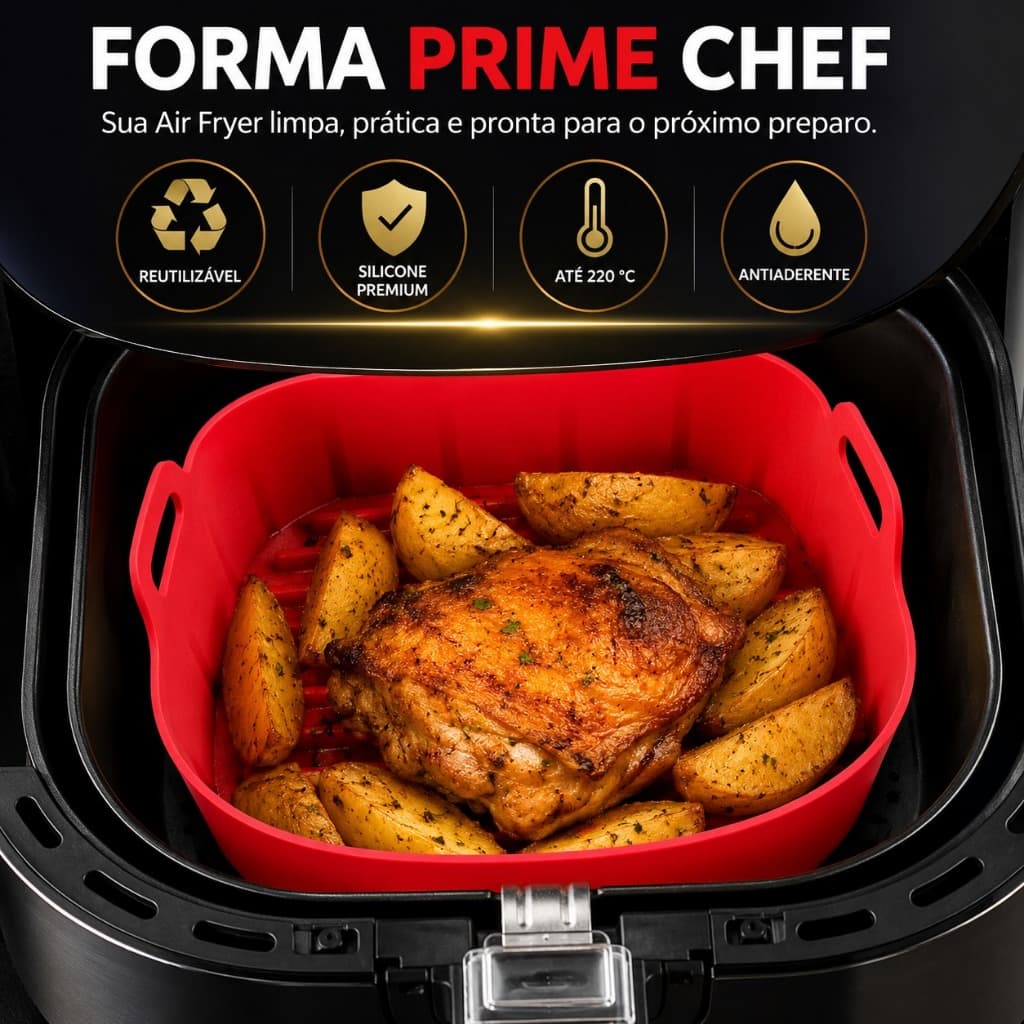 Forma Silicone Air Fryer 19cm Reutilizável Antiaderente Silicone Premium Forma Prime Chef