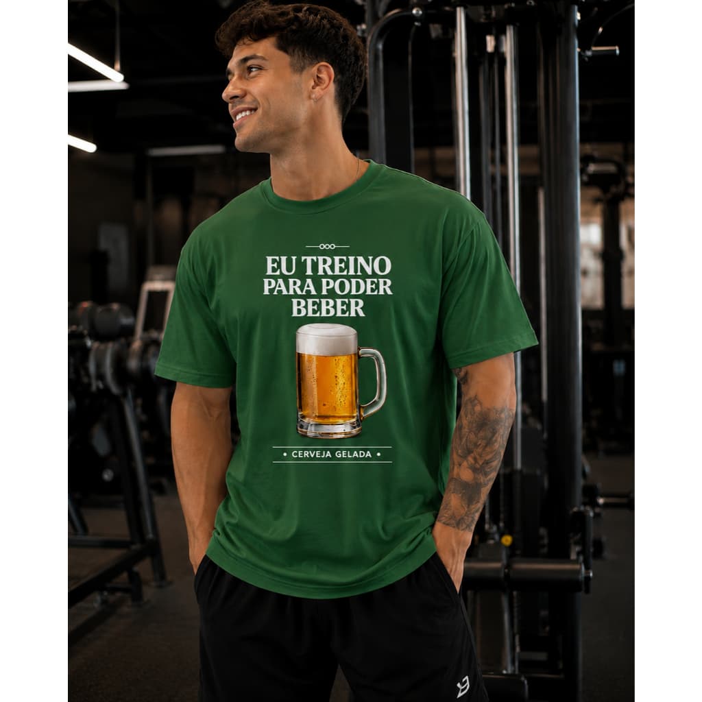 Camiseta Masculina "Eu Treino Para Poder Beber" – 100% Algodão Premium