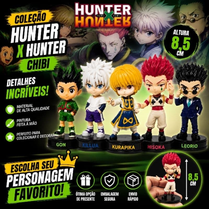 Boneco Action Figure Hunter x Hunter Chibi 8,5cm Gon Killua Kurapika Hisoka Leorio Miniatura Colecionável Anime