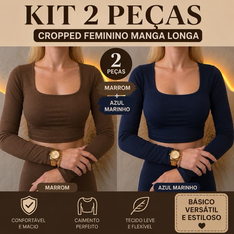 kit 2 blusas manga longa croped recorte quadrado envio rápido
