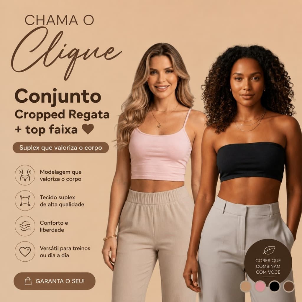 Conjunto Feminino Cropped Regata + Top Faixa Suplex Al莽a Fina Modela o Corpo Ver茫o