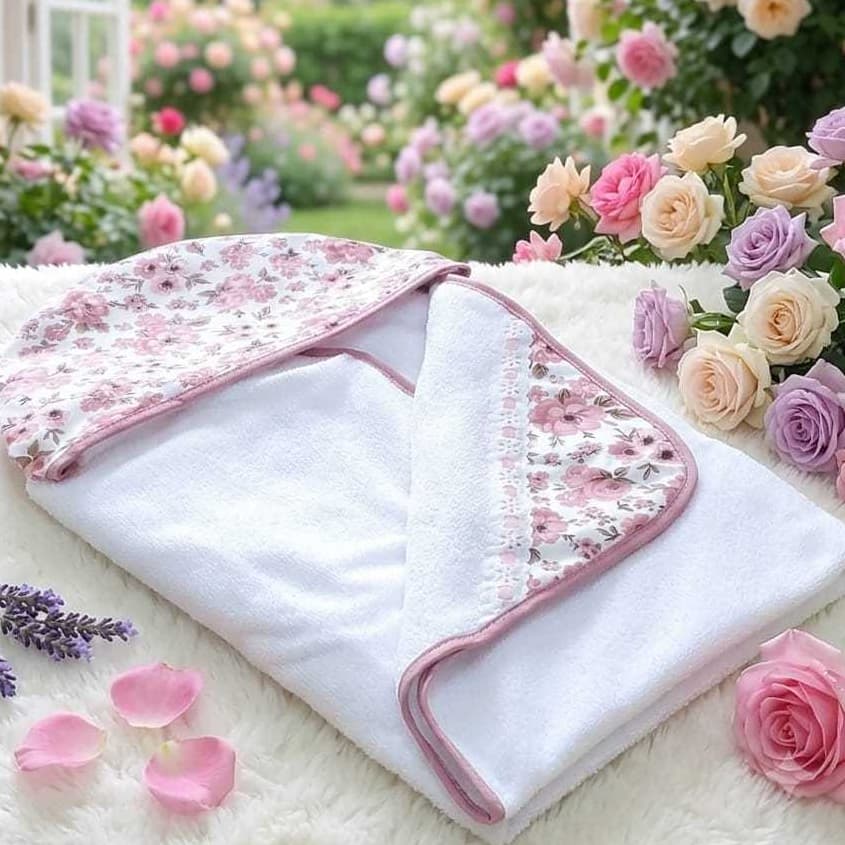 Toalha Fralda de Banho Bebê Luxo 100% Algodão Poliéster Macia Grande Capuz 80cm x 70cm Viés No Acabamento e Passa fitas