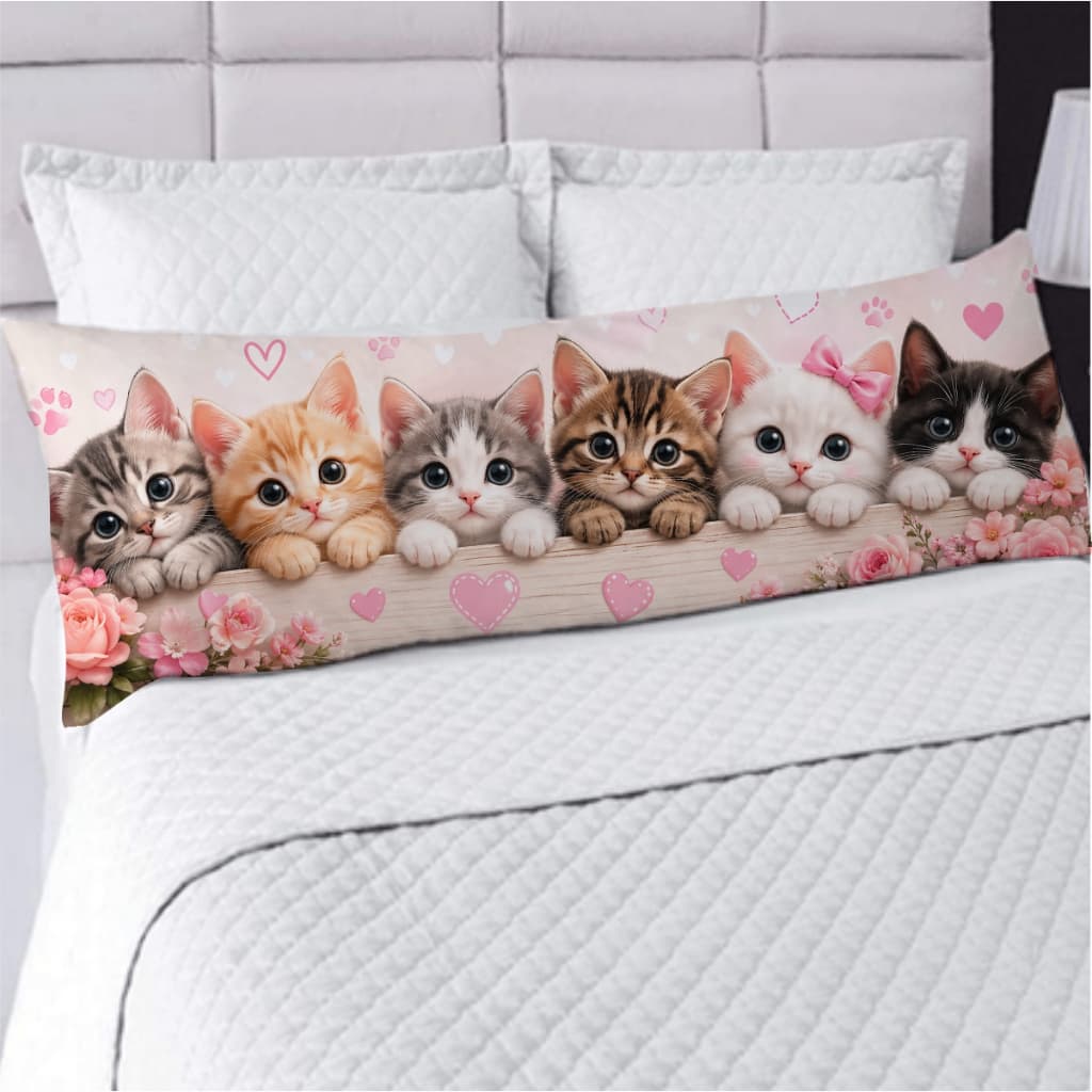 Fronha Avulsa ou Kit Fronha com Travesseiro de Corpo Xuxão Estampa Gatinhos Fofos Decoração Pet