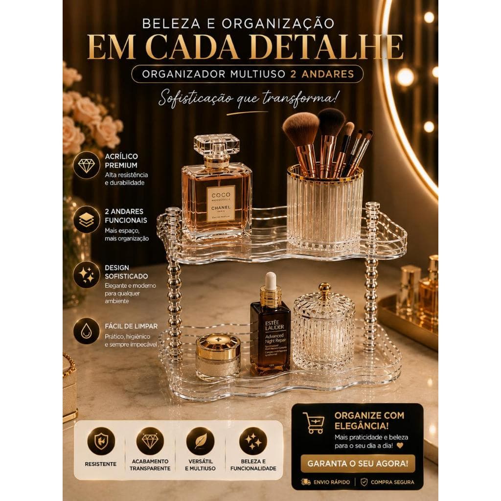 Organizador De Acrílico 2 torres prateda  Multiuso  para Maquiagem e Cosméticos