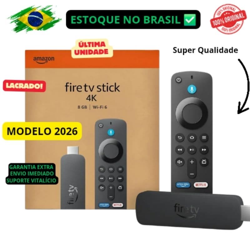 Amazon Fire TV Stick 4K WIFI 6 Memoria 8GB Com Comando de Voz Original