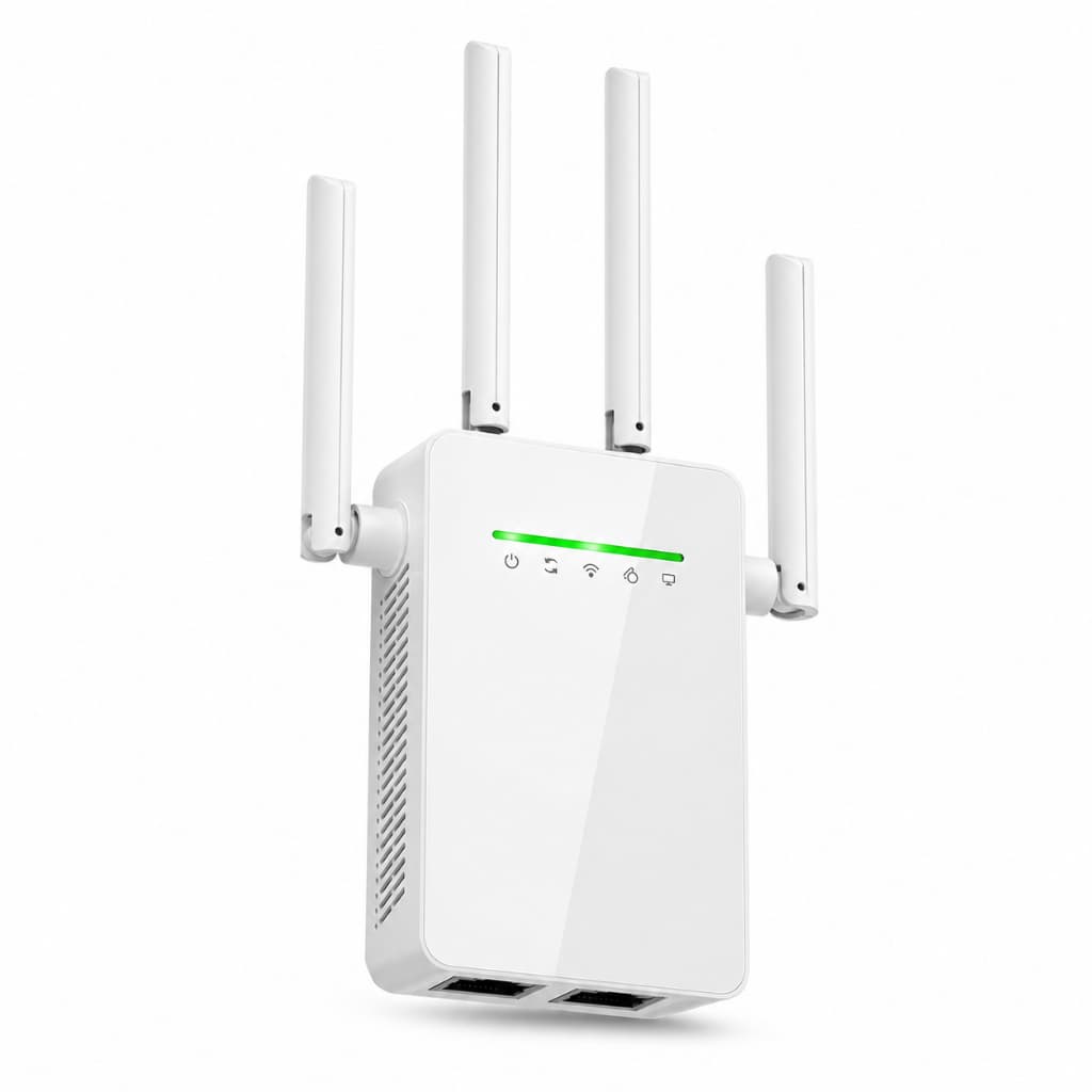Repetidor Wi-Fi 2,4GHz com 4 Antenas, WPS e Portas WAN/LAN Branco