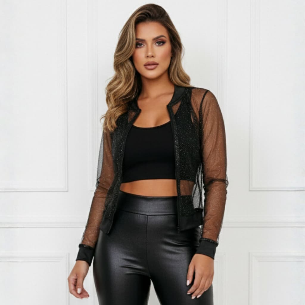 Jaqueta Bomber Tule Feminina Brilhante Glitter Brilho