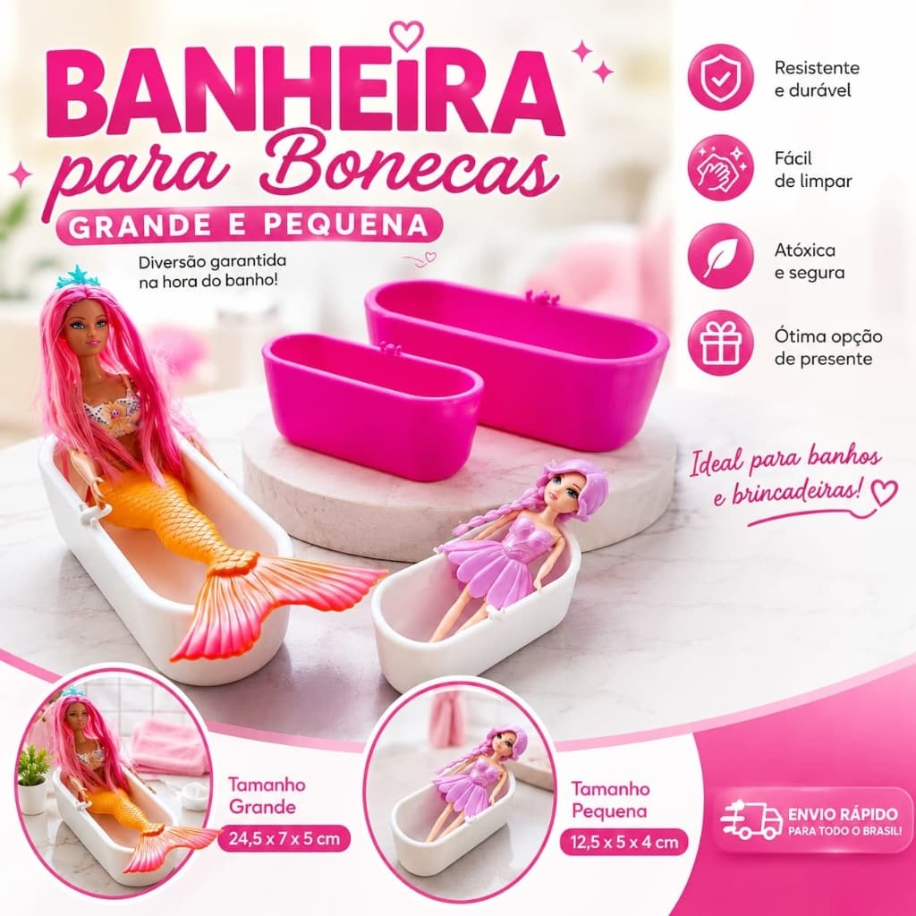 Mini Banheira Banheirinha Bonecas Rosa e Mundo PET Calopsitas