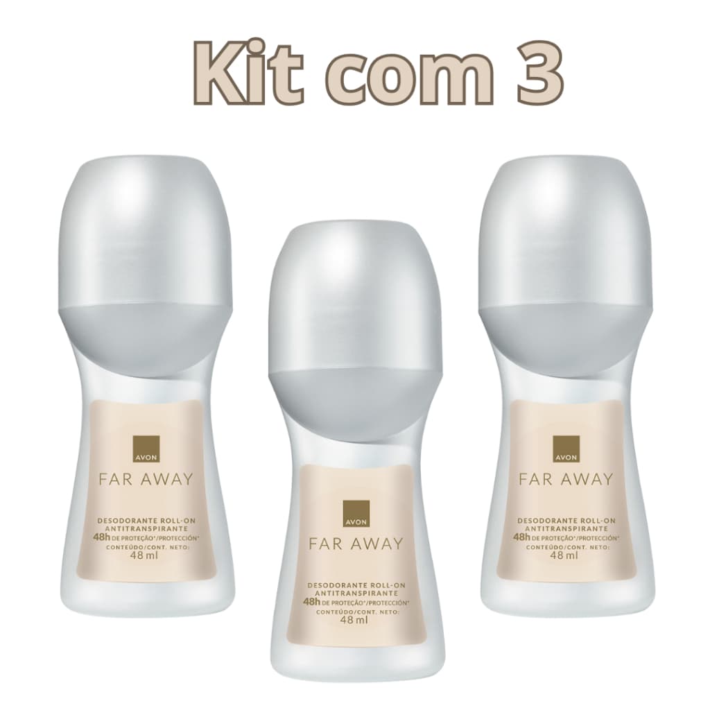 Kit com 3 Desodorantes Roll-on Faraway 48 ml-Avon Feminino. Far Away