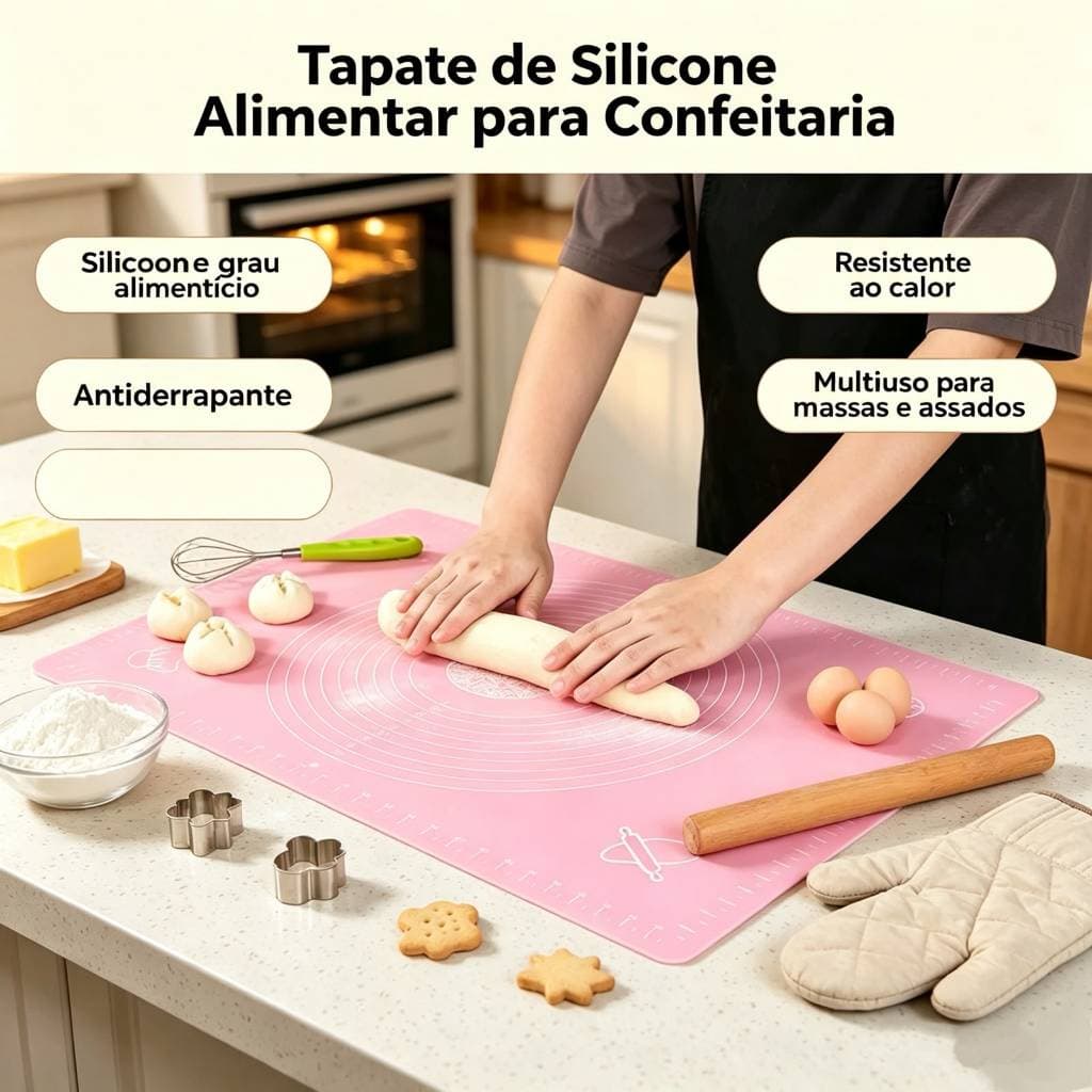 Tapete de Silicone Alimentar para Massas e Doces, Antiaderente com Marcações de Medidas