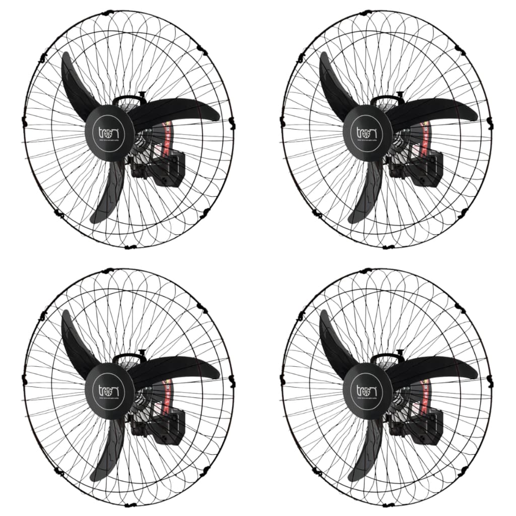 Kit 4 Ventiladores De Parede 60cm Oscilante Bivolt 140w Preto Plástico
