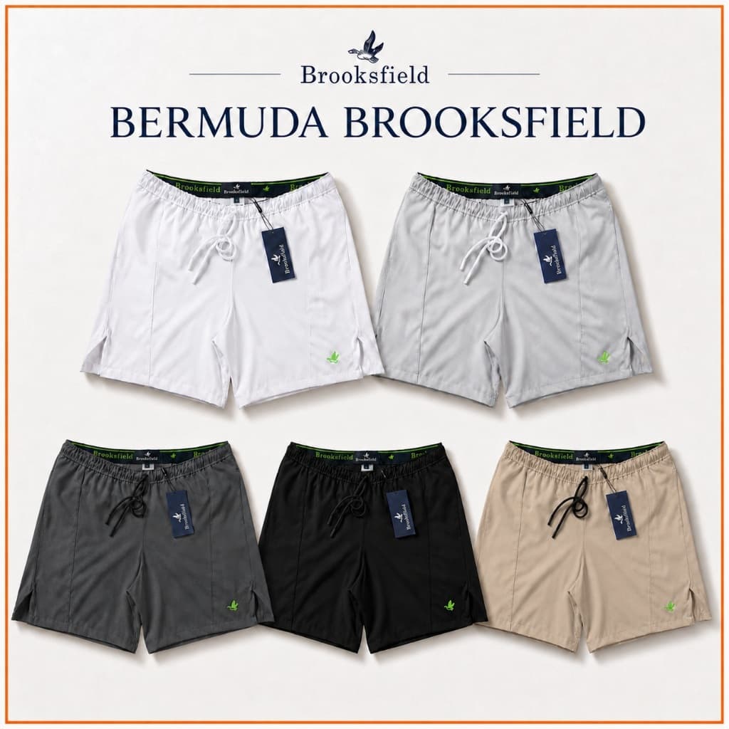 Shorts Masculino Brooksfield Luxo Premium Bordado Neon Praia Academia Bermuda Leve Respirável com Bolsos