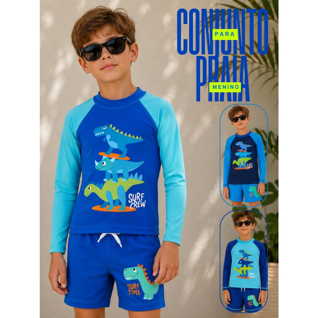 Sunga Juvenil Menino Camiseta Uv 50+ Lisa Verão Praia Box
