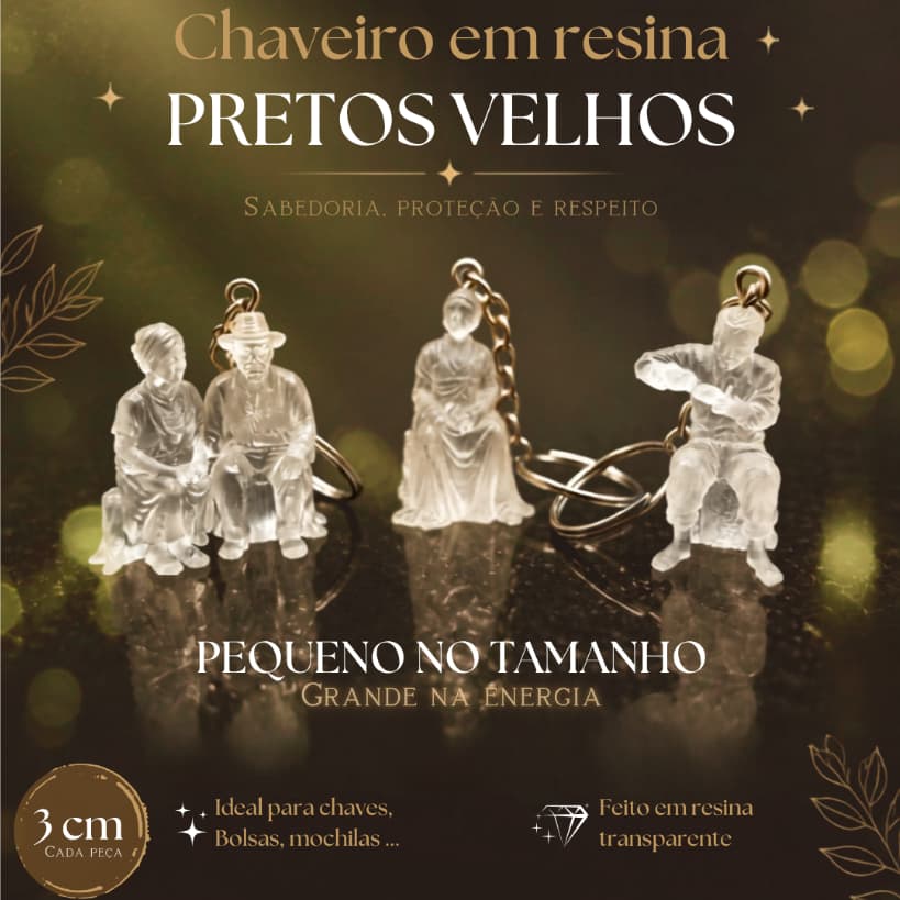 Chaveiro Pretos Velhos em Resina 3cm | Umbanda Proteção Espiritual Axé Artesanal