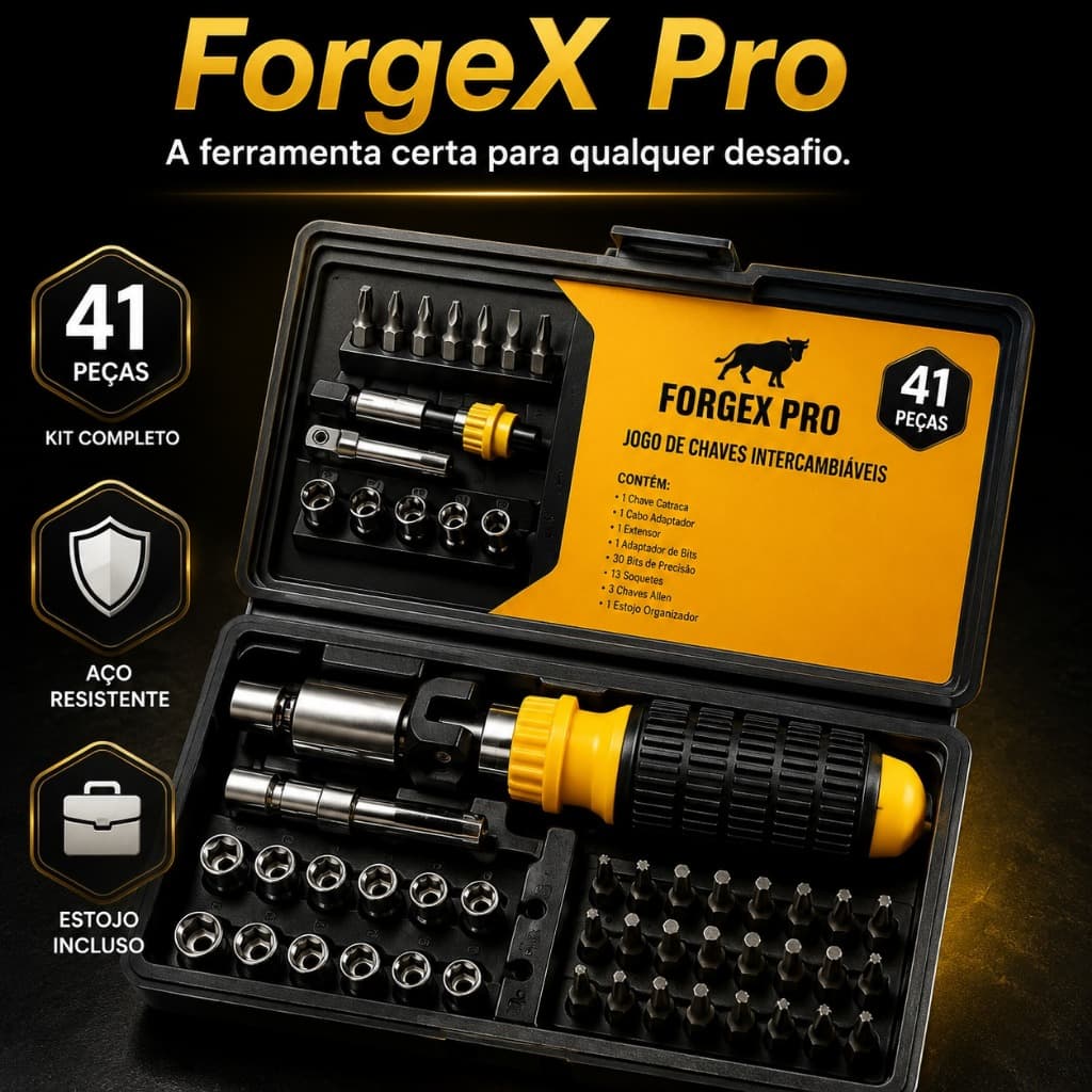 Kit Chaves Intercambiáveis 41 Peças Aço Profissional Multifuncional Estojo Completo ForgeX Pro