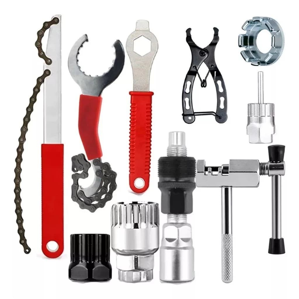 Kit Ferramentas Bicicleta 10 Peças Chaves Ciclismo Manutenção Bike Extratora Corrente Catraca Pedevela Raio Cassete