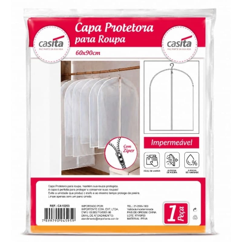 Capa Protetora Para Roupa 60x90cm Com Zíper Impermeável Guarda Roupa Closet Proteção Contra Poeira Mofo