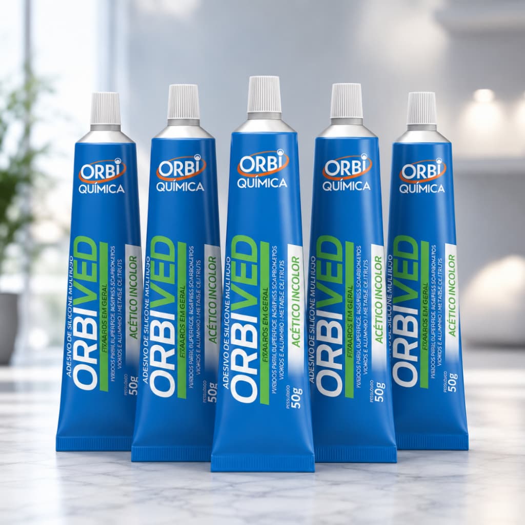 Cola Silicone Orbived 50g Alta Resistência Vidro Metal Alumínio Policarbonato Kit 5 Unidades